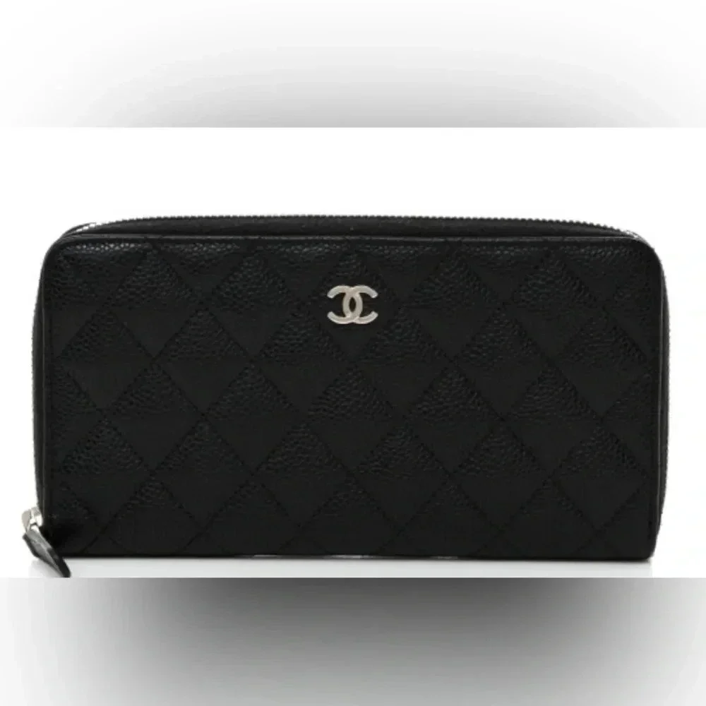 CHANEL Caviar Quilted Large Gusset Zip Around Wallet Black